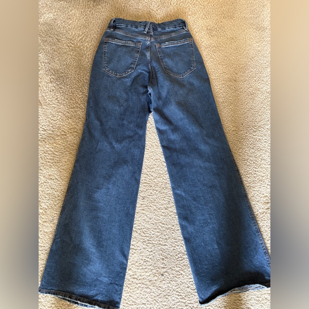 Good American Wide-Leg High-Rise Jeans - Dark Blue; Size 4
